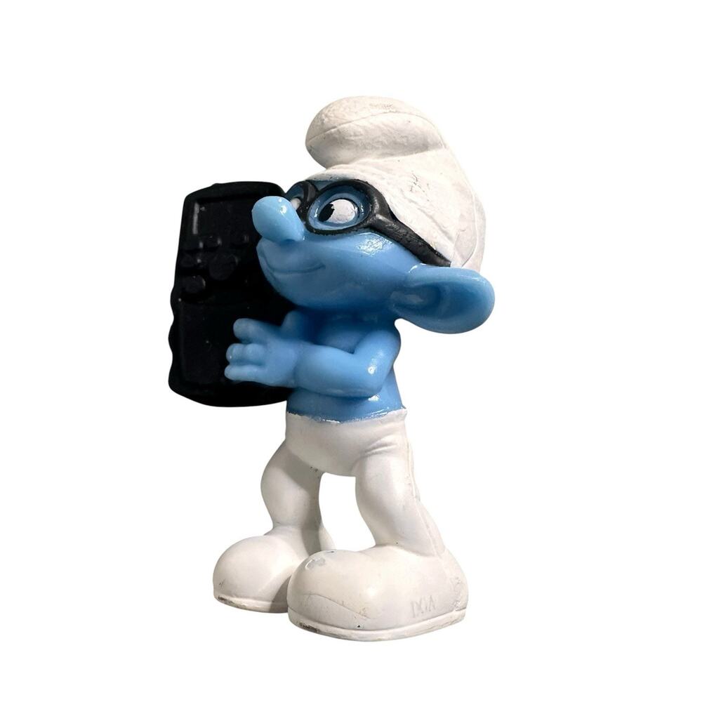 2011 Brainy Smurf Holding Cell Phone Figure McDonald's Toy Peyo Plastic Hard